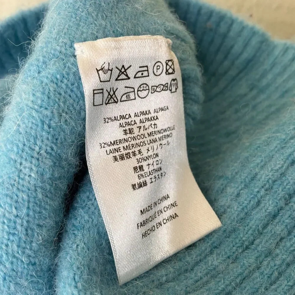 alpaca merino wool Nylon blend sweater size S Ice Blue exposed seams slouchy